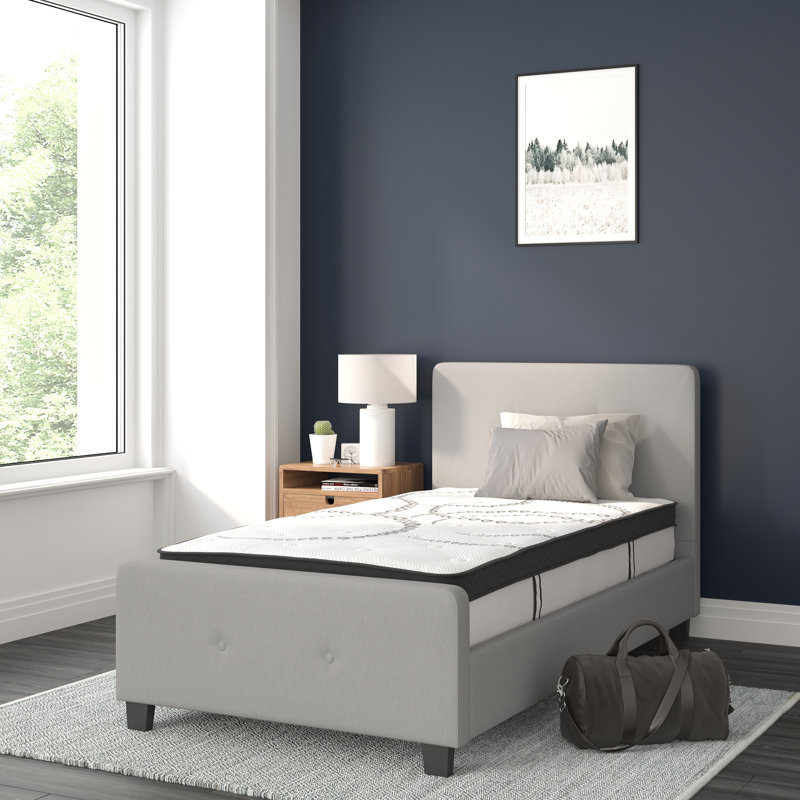 Tribeca Tufted Platform Bed with 10 Inch Pocket Spring Mattress, Twin, Light Gray