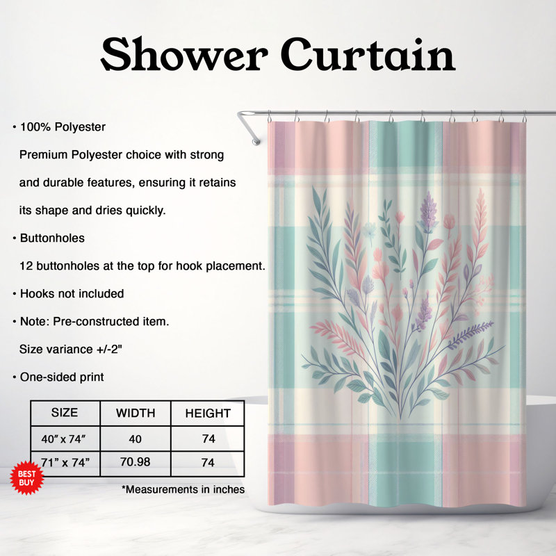 Rideau de douche standard 1 pièce Soft Plaid, H 74 po x l 40 po