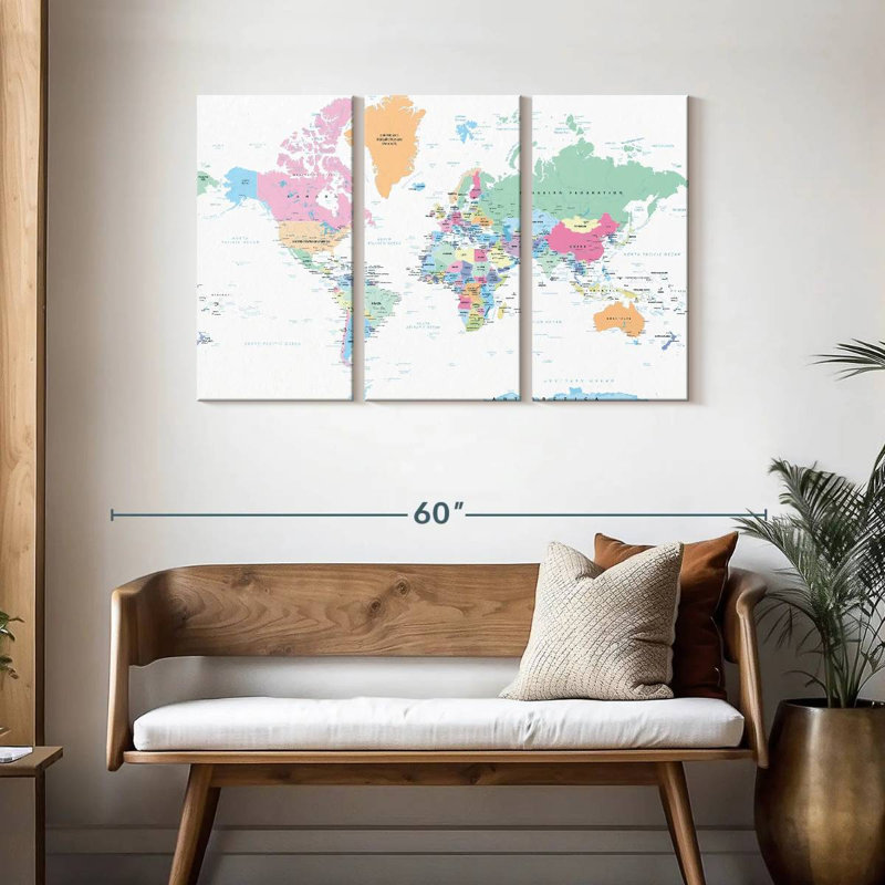 Carte du monde pastel Keiri, H 28 po x l 45 po