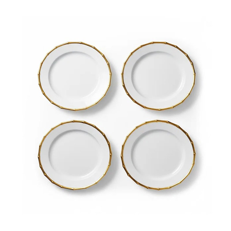 Ensemble de 4 assiettes de présentation en bambou blanc et plaqué or P 13 po, Blanc / Doré