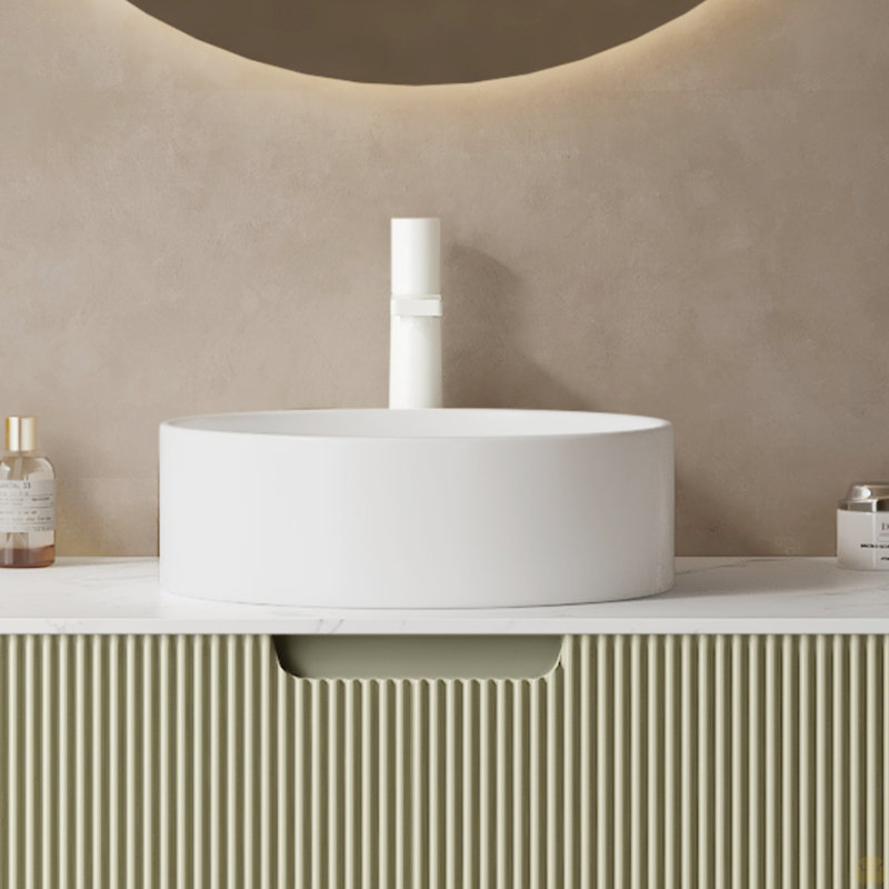 14'' Bathroom Sink, Round Vessel Ceramic Basin Without Faucet, No Cabinet