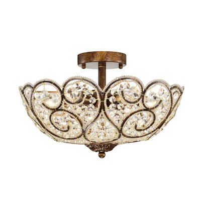 Kairo 6-Light Spain Bronze Semi-Flush Mount Ceiling Lamp With Scroll And Crystal Shade - Spanish-Bronze
