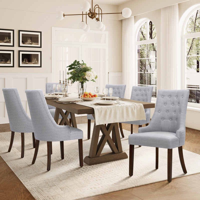51cm H Tufted Fabric Upholstered Side Chair, Light Grey