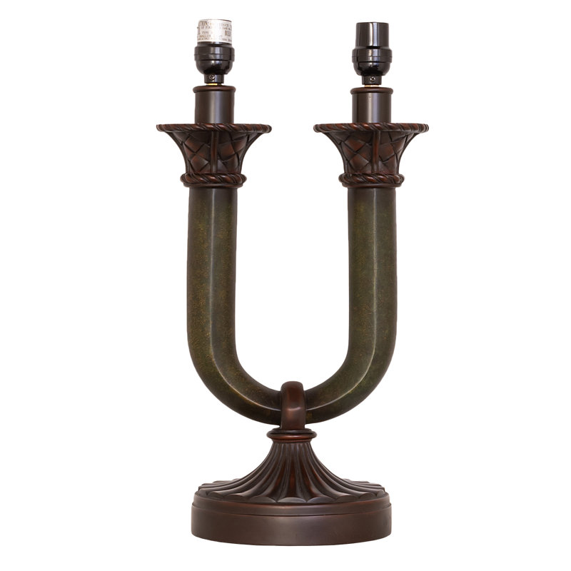 Cypress Bronze Twin Column 2-Light Table Lamp with Mahogany Shade