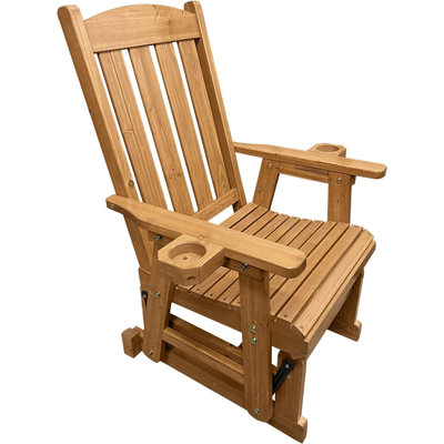 Wooden Patio Glider for One Person, with High Back and Deep Contoured Seat