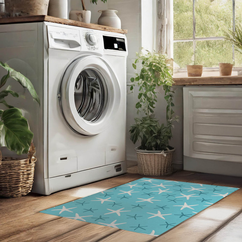 Tapis à linge antidérapant Starfish, L 49 po x H 6 po, Bleu à imprimé animalier
