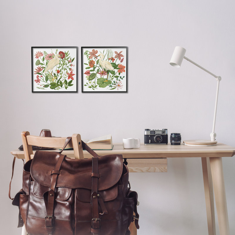 «Egrets Color Pop Flowers», ensemble de 2 giclées par Melissa Wang, H 12 po x l 12 po, Giclée encadrée noir minuit