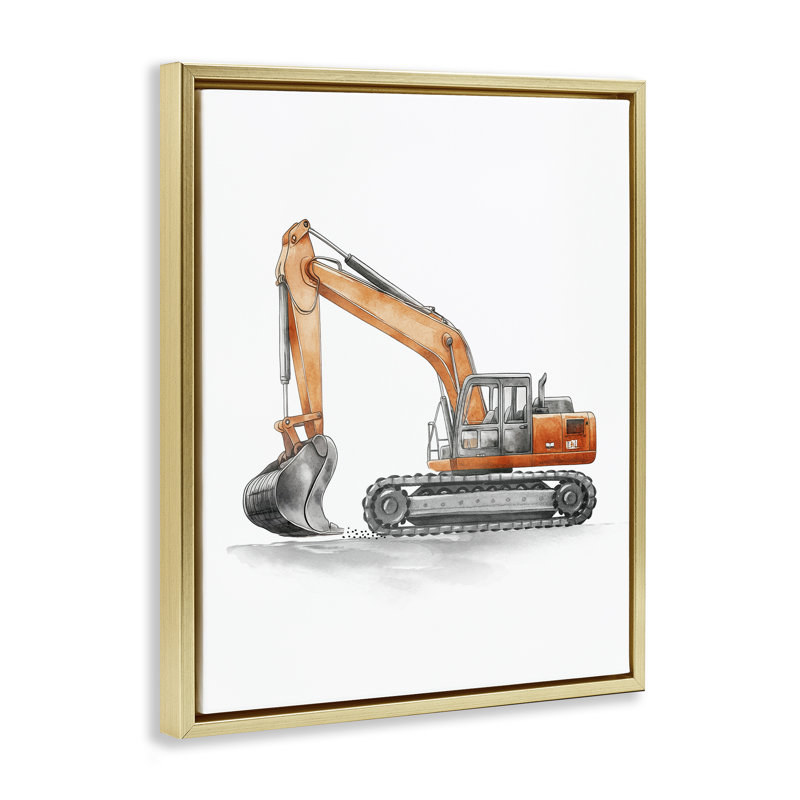 Art de travail sur toile orange avec camion de travail, H 31 po x l 25 po, Cadre flottant gris lustré