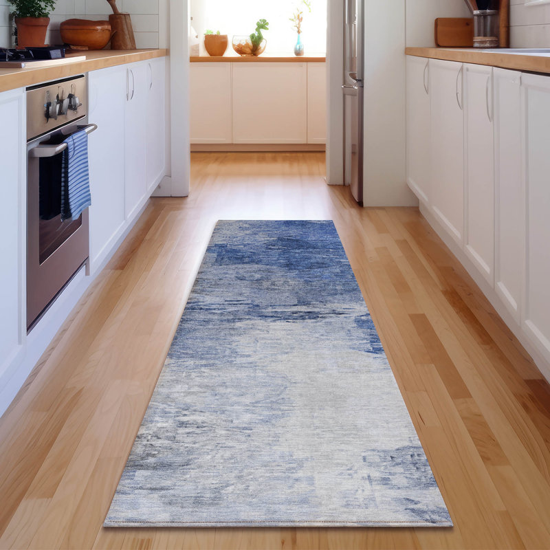 Tapis bleu 8 pi x 10 pi lavable à la machine Premium Cerrito AMF595, Tapis de couloir 2 pi 3 po x 7 pi 6 po