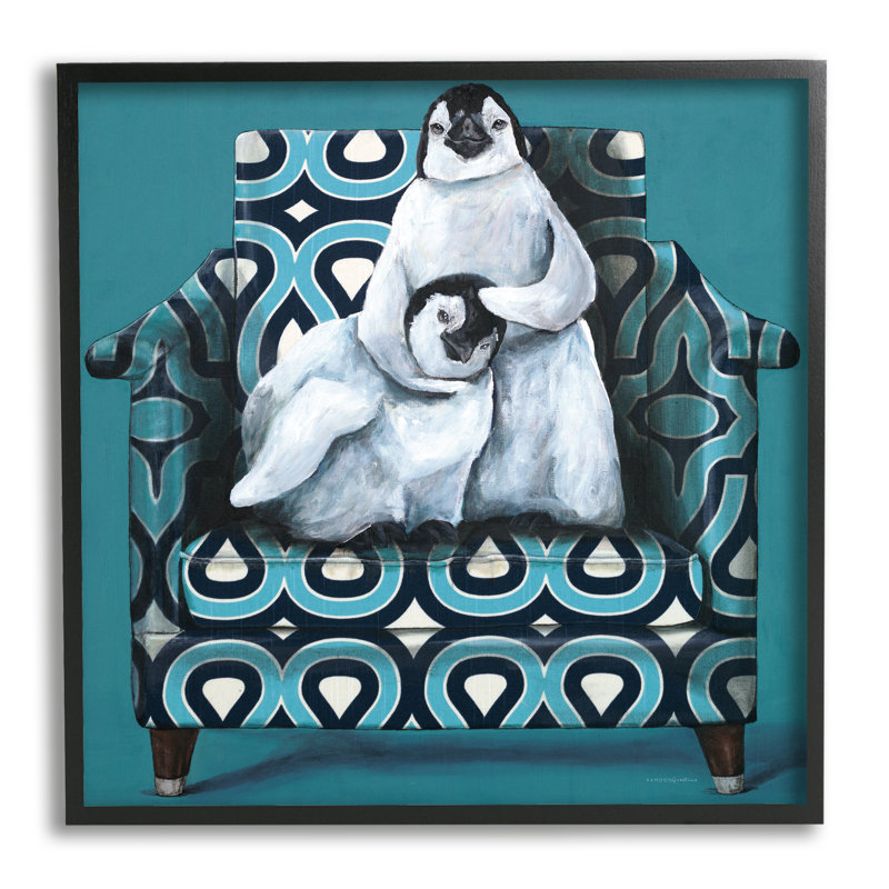 Paire de pingouins relaxants, Giclée encadrée noir minuit, L 12 po x H 12 po
