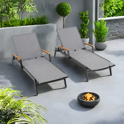 Outdoor Powder Coated Aluminum Chaise Lounge Chairs Set With Phifertex Sling Fabric
