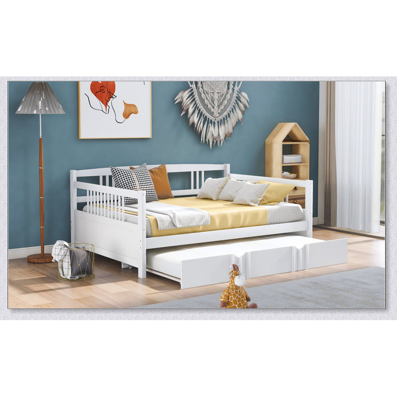 Lit de jour avec couchette en bois, Complet/Double, Blanc