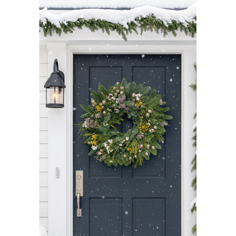 Fresh Evergreens and Mixed Dried Wildflowers Wreath