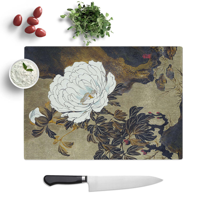 Tempered Glass a Peony Flower Chopping Board, 28.5 cm W x 20 cm L