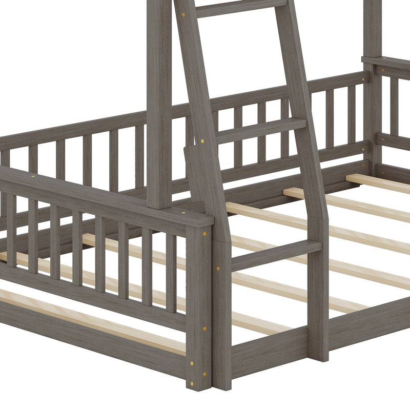 Lit superposé convertible en bois avec échelle et garde-corps, Grey