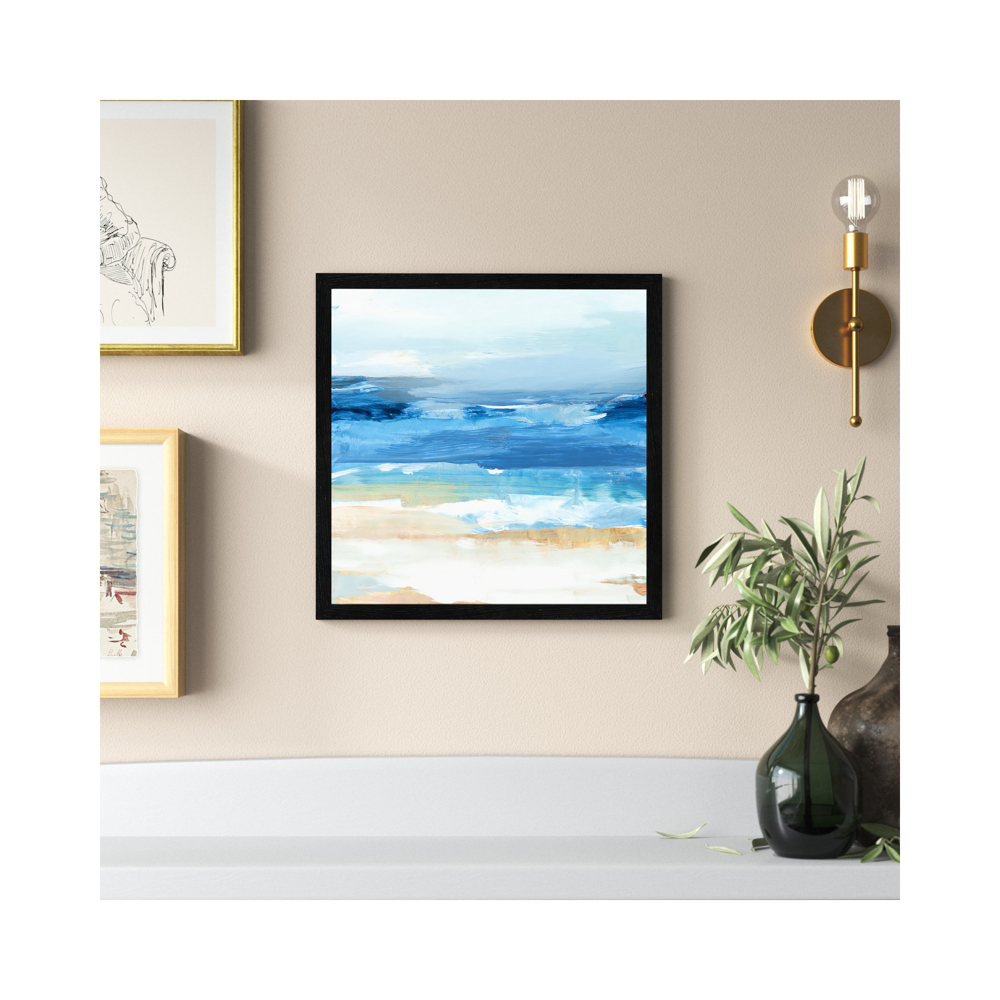 Surface Waves - Picture Frame Painting Print, Black Framed, 17" H x 17" W x 0.75" D