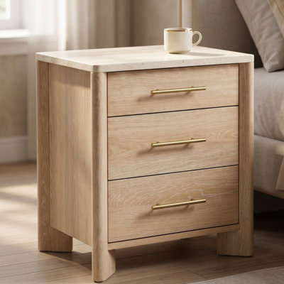 3-Drawer Nightstand with Stone-Look Top