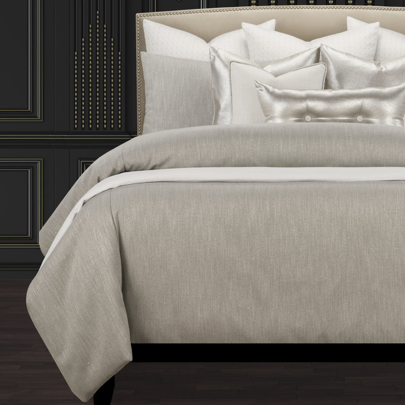 Lumiere Truffle Microfiber Reversible Mid-Century Modern Duvet Cover & Insert, Gray