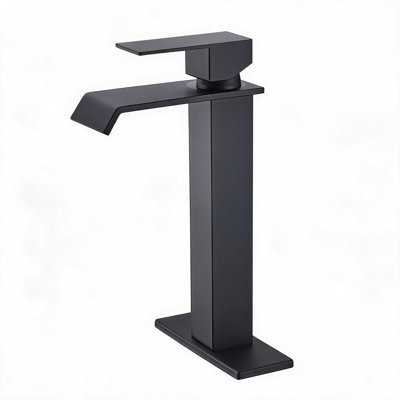 Robinet de lavabo de salle de bain à poignée simple en acier inoxydable noir mat avec flux laminaire