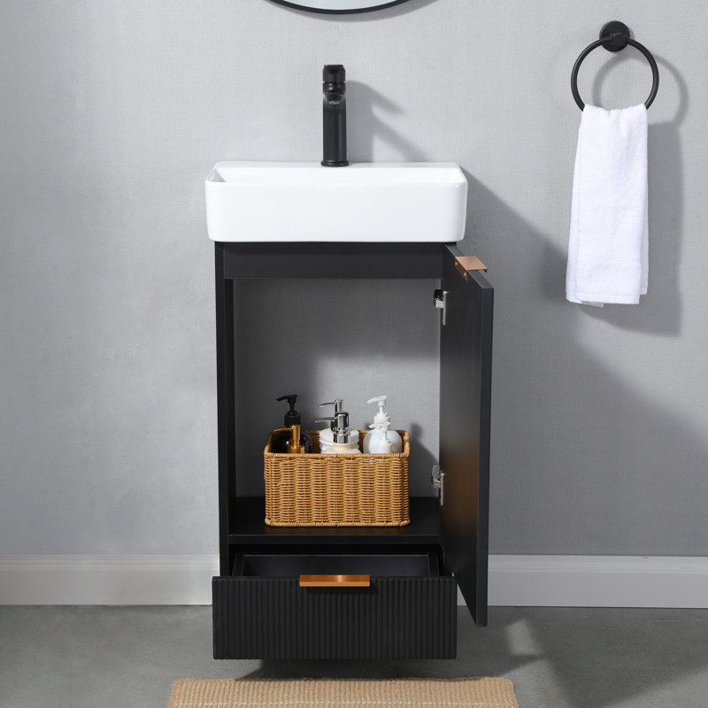 Ensemble de meuble-lavabo simple 18 po noir avec plateau en céramique