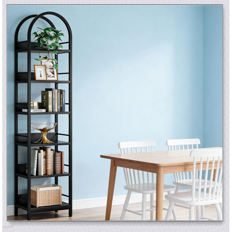 Versatility Display Shelf, Compact Bookshelf, Arched Corner Bookcase with 6 Tiers and Elegant Design for Small Spaces