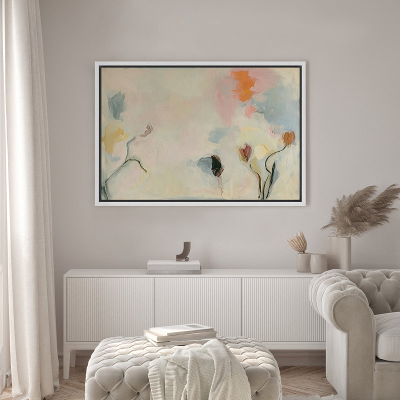 Doux pastel floral abstrait décoration murale pour le salon, H 16 po x l 24 po x P 1,5 po, White