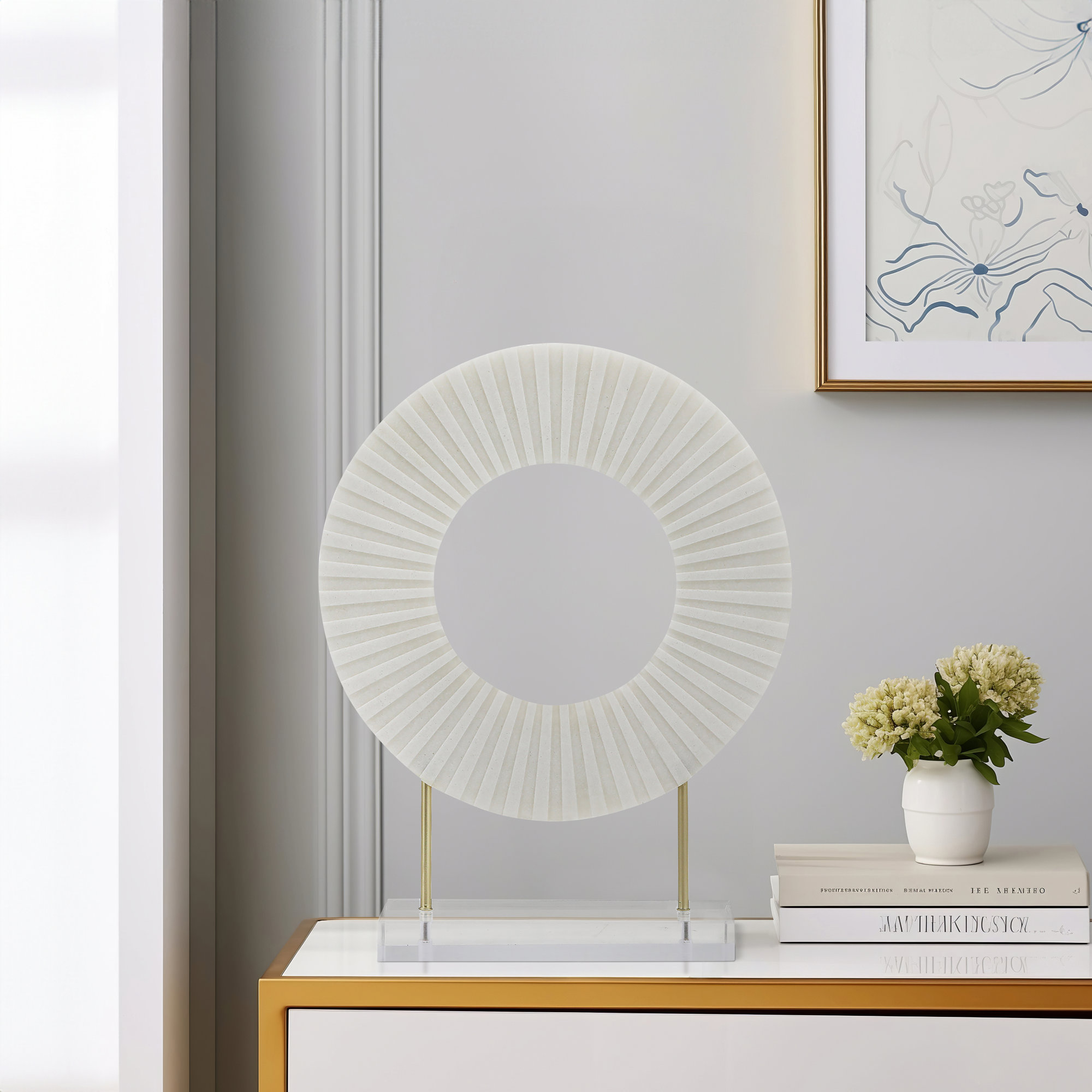 Sagebrook's Boracay Stunning 18" Gabella Statuary Chic White Resin, Acrylic Accent, Iron Base Decorative Object for Modern Home Decor