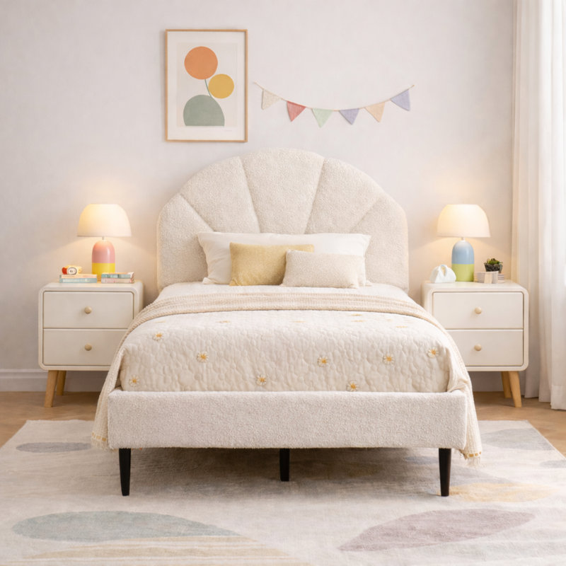  Tête de lit plateforme capitonnée Deeb, Simple, Boucle blanc
