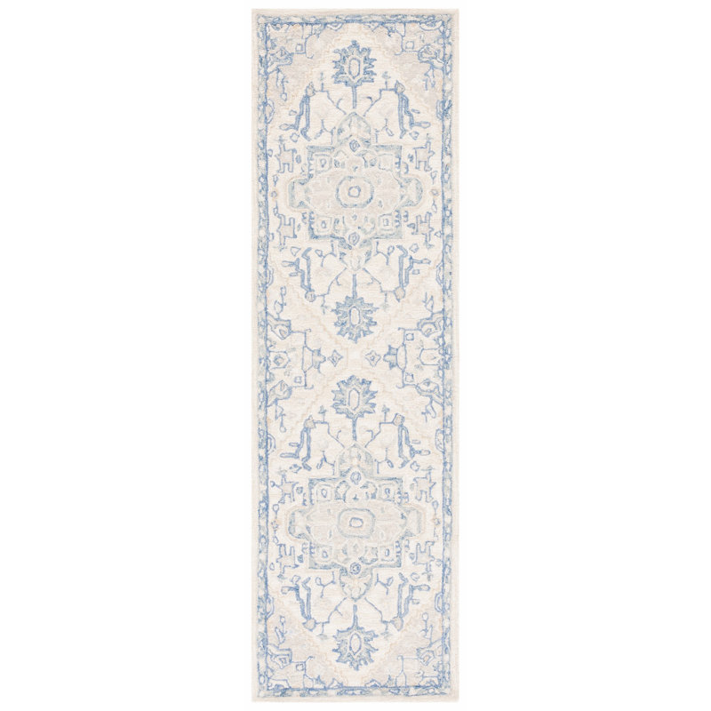 Lauren Ralph Lauren Hand Tufted Wool/Cotton Oriental Rug in Ivory/Blue, Rectangle 2' x 5'