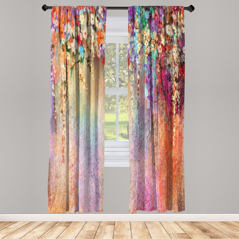 Microfiber Floral Semi-Sheer Rod Pocket Curtain Panels, 28" W x 63" L, Orange/Red