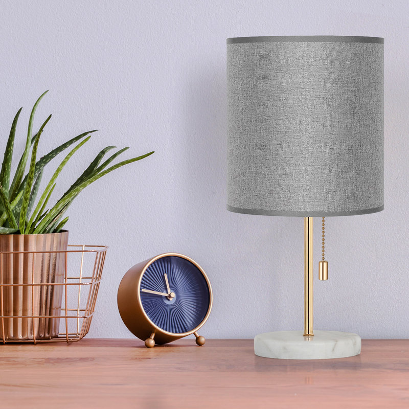 Small Bedroom Lamp with Marble Base and Gold Metal Small Table Lamp Grey-Gold