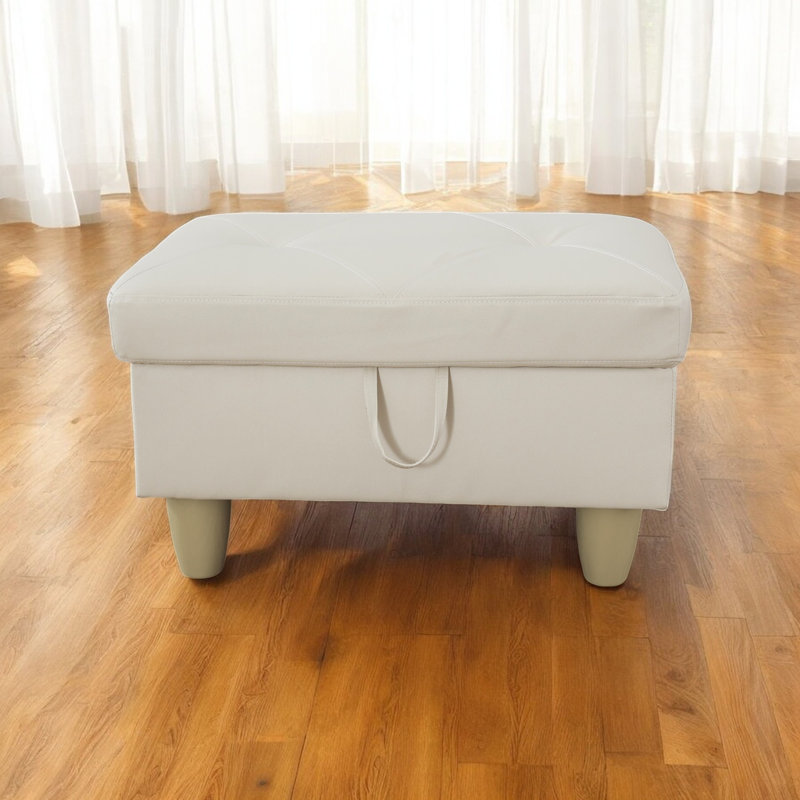 Repose-pieds capitonné rectangulaire avec rangement en similicuir de 28,5 po Orella, Similicuir diamant blanc