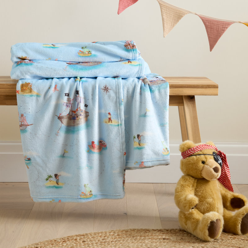 Cosy Fleece Blanket Throw, Pirates, Blue