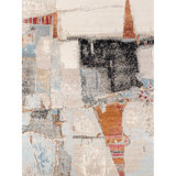 Hand Knotted Abstract Area Rug in Beige/Black/Orange/Red