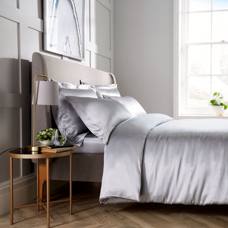 Luxury 100% Silk Duvet Cover, Grey, Double Duvet Cover