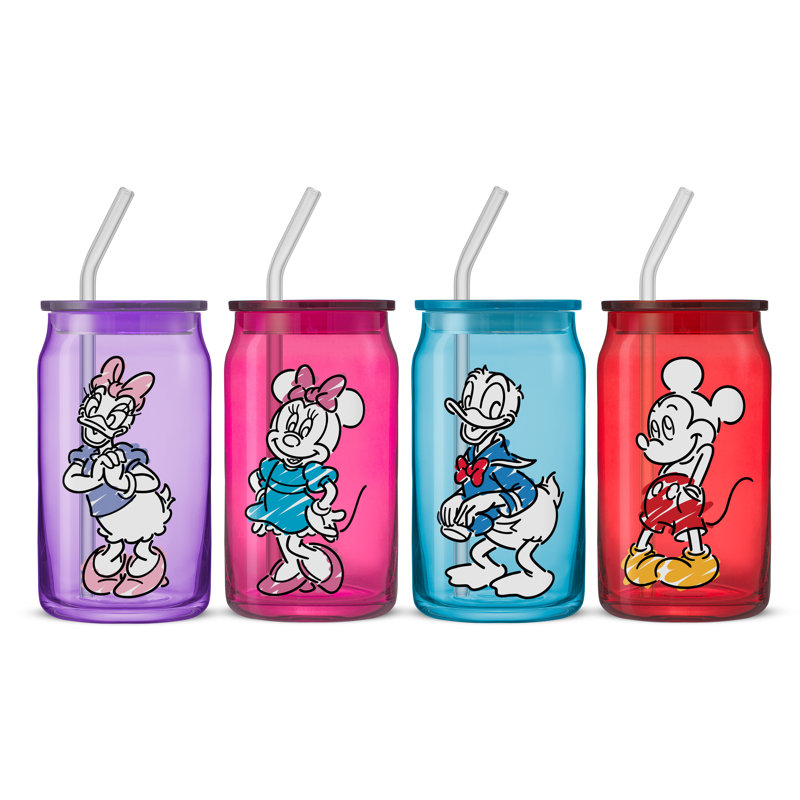 Ensemble de 4 verres à couvercle Disney Mickey Mouse & Friends