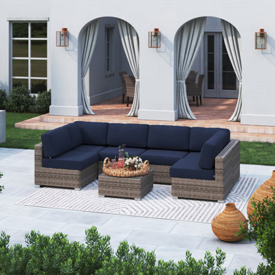 Estes PVC Wicker 6-Person Seating Group with Sunbrella Cushions
