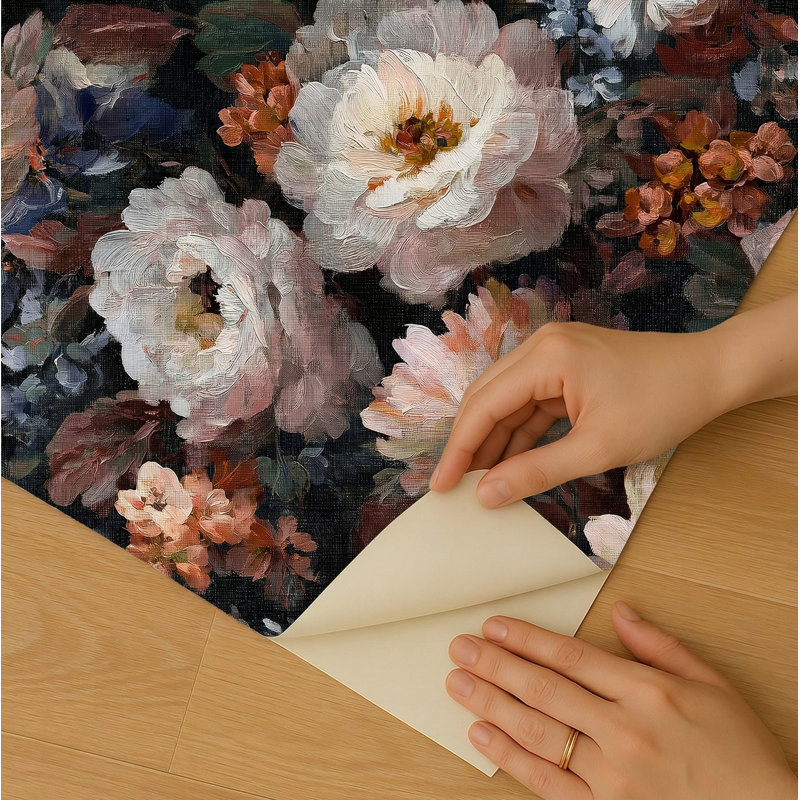 Papier peint floral, Multicolore - orange