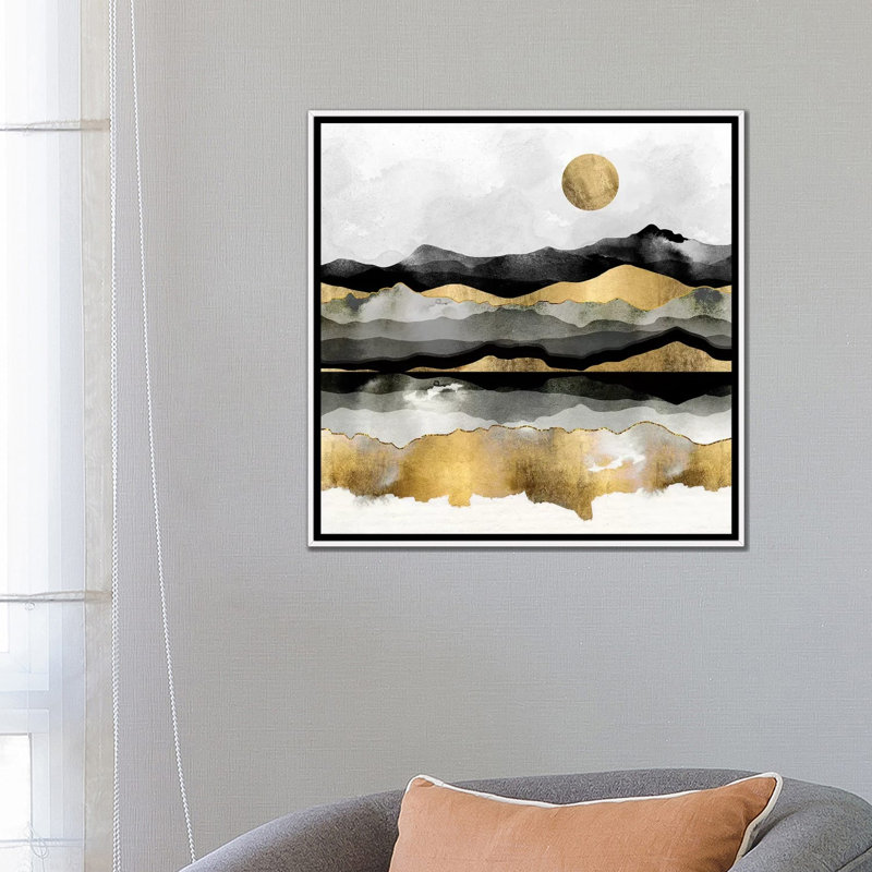 Golden Spring Moon - impression d'art graphique, Aucun mat, H 26 po x l 26 po x P 1,5 po, Toile blanche encadrée