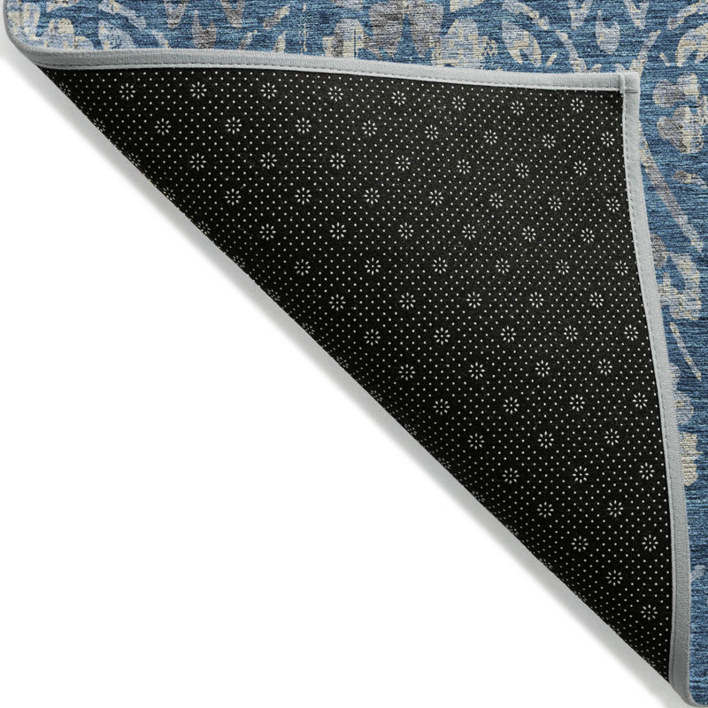 3' X 5' Blue And Ivory Floral Washable Indoor Outdoor Area Rug