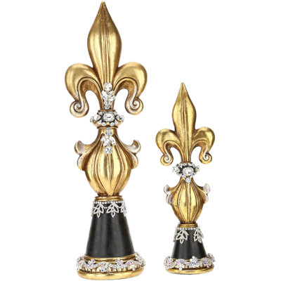 Jeweled Fleur De Lis Finials Sculpture Set of 2