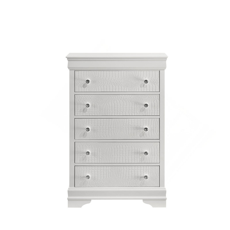 Commode 5 tiroirs de style moderne en bois, Blanc