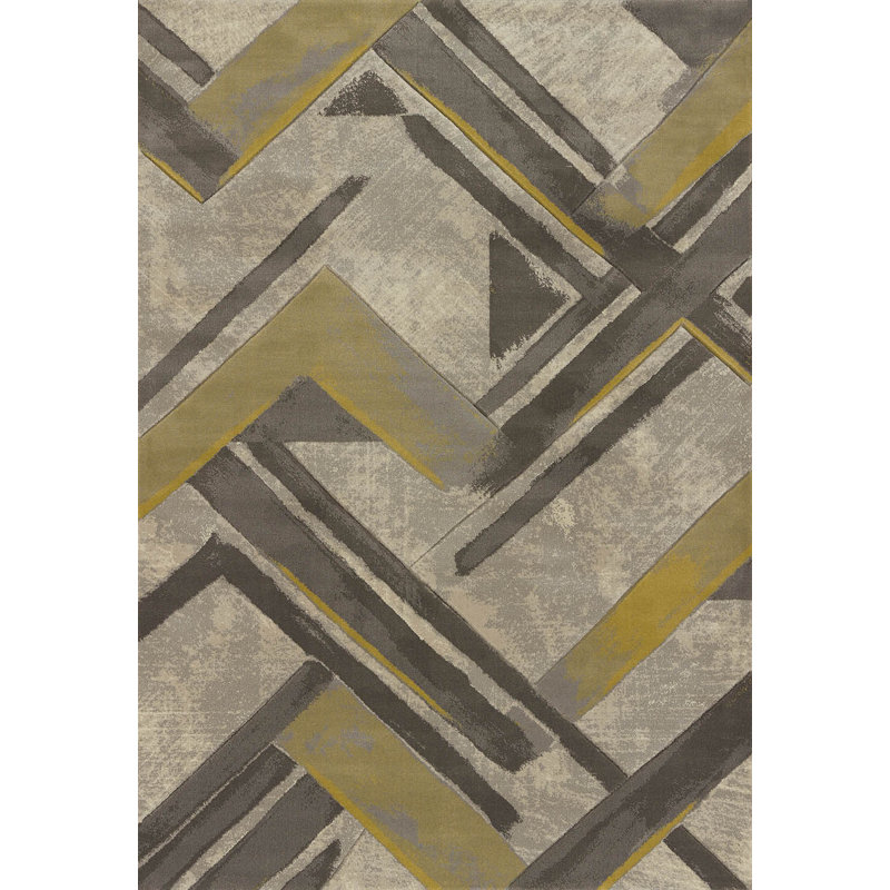 Tapis gris à motif géométrique Dov, Rectangle 5 pi 3 po x 7 pi 2 po