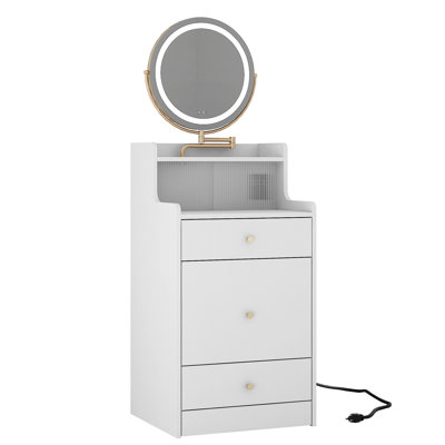 Bureau de coiffeuse 3 en 1 avec miroir lumineux - blanc, 2 tiroirs et rangement ouvert, charge, tabouret rembourré, coiffeuse compacte et espace de rangement pour station de charge
