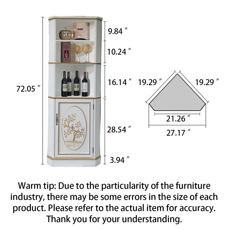 Armoire à vin de coin peinte à la main avec tablettes ouvertes
