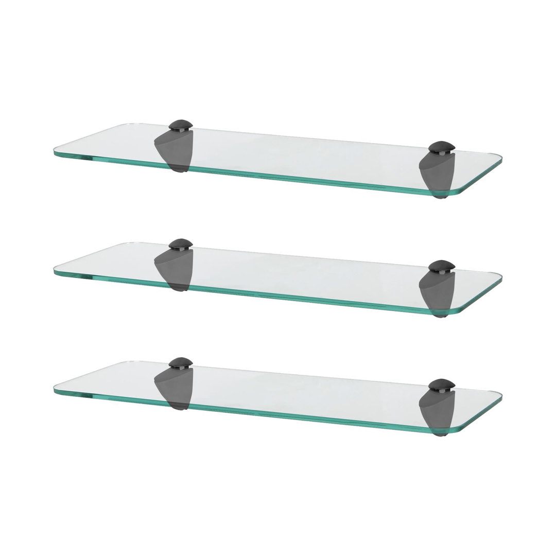 Harbour Housewares - Rounded Floating Glass Shelves with Metallic Brackets - Set of 3