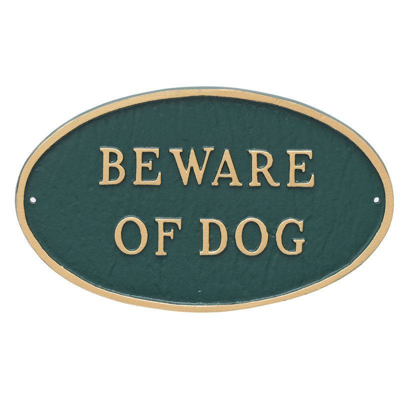 Plaque de jardin « Méfiez-vous de l’état de chien », Vert forêt / doré, H 6 po x l 10 po x P 0,25 po