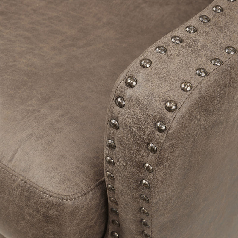 Brown Faux Leather Accent Chair with Wood Legs