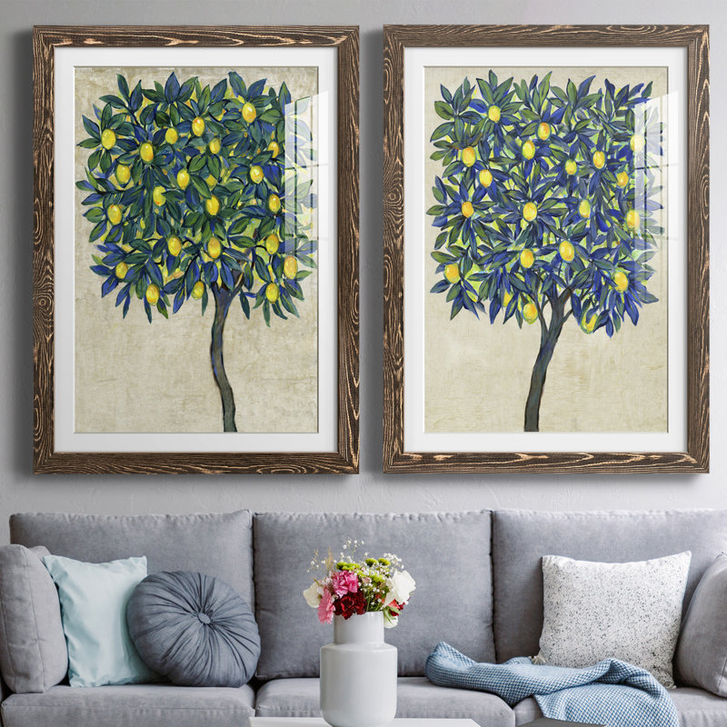 Lemon Tree Composition I Premium encadré mat - prêt à être accroché, H 24 po x l 40 po x P 1 po, Encadré de bois de noyer