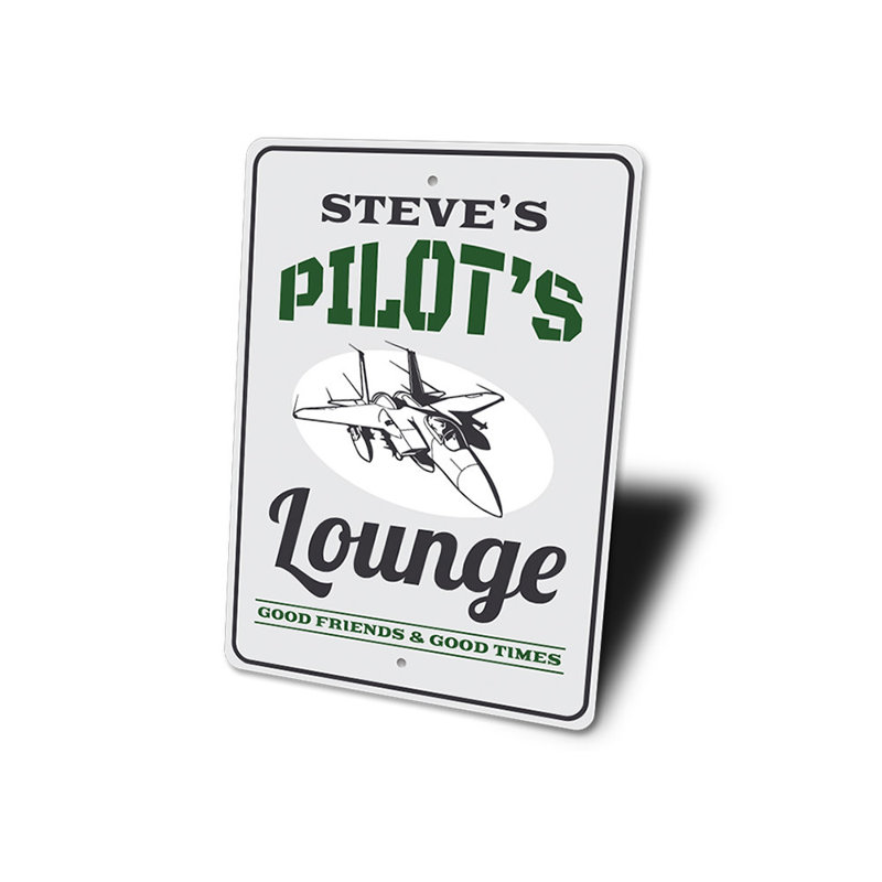 Enseigne en aluminium Pilot's Lounge, H 14 po x l 10 po x P 0,04 po